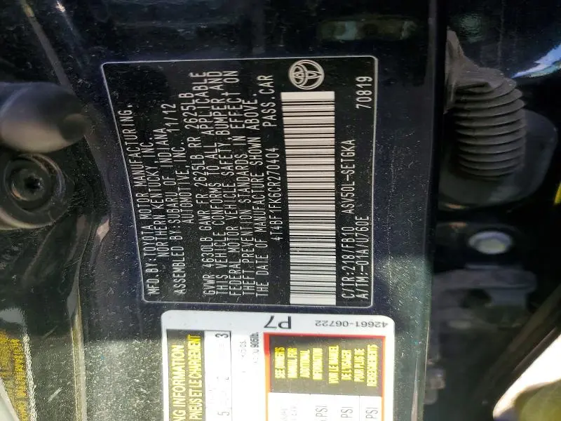 2012 TOYOTA CAMRY XLE  