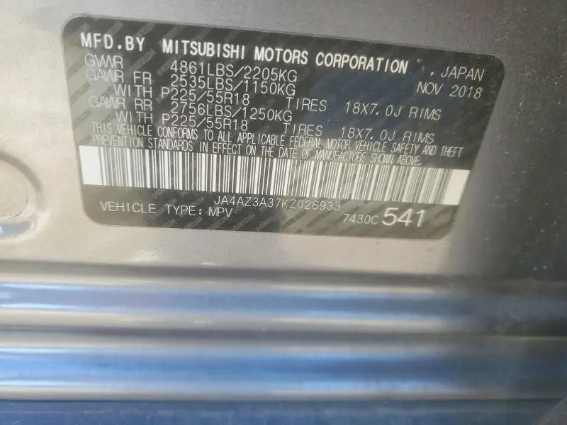 2019 MITSUBISHI OUTLANDER SE  