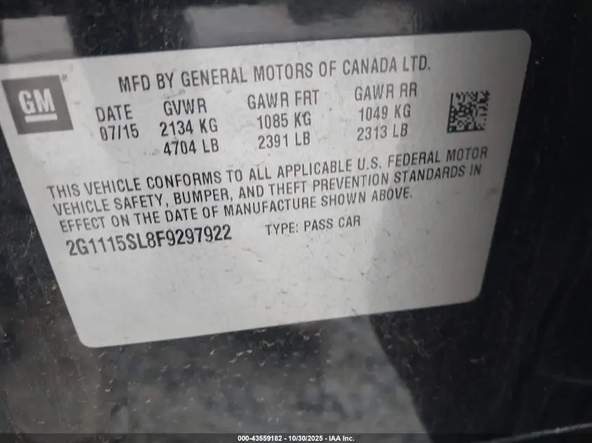 2015 CHEVROLET IMPALA 1LT