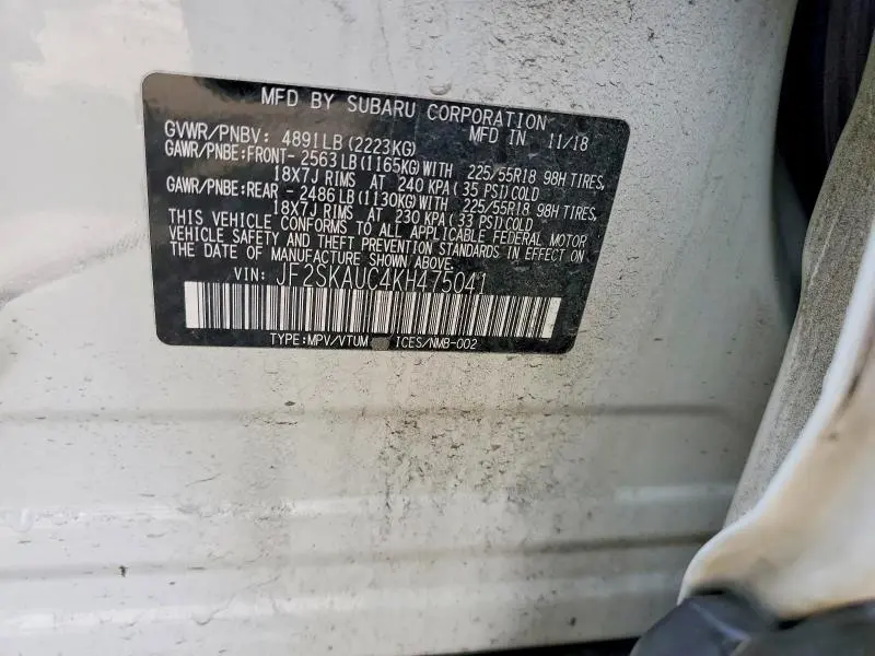 2019 SUBARU FORESTER LIMITED  