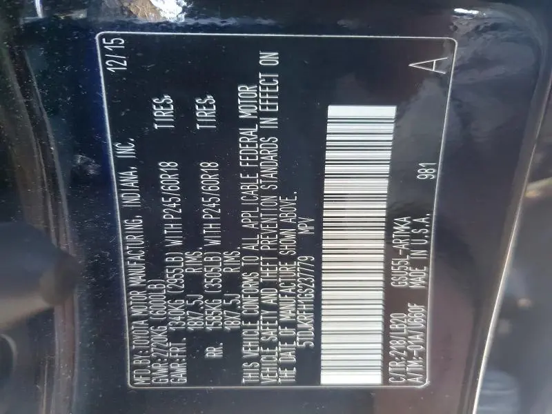 2016 TOYOTA HIGHLANDER XLE  