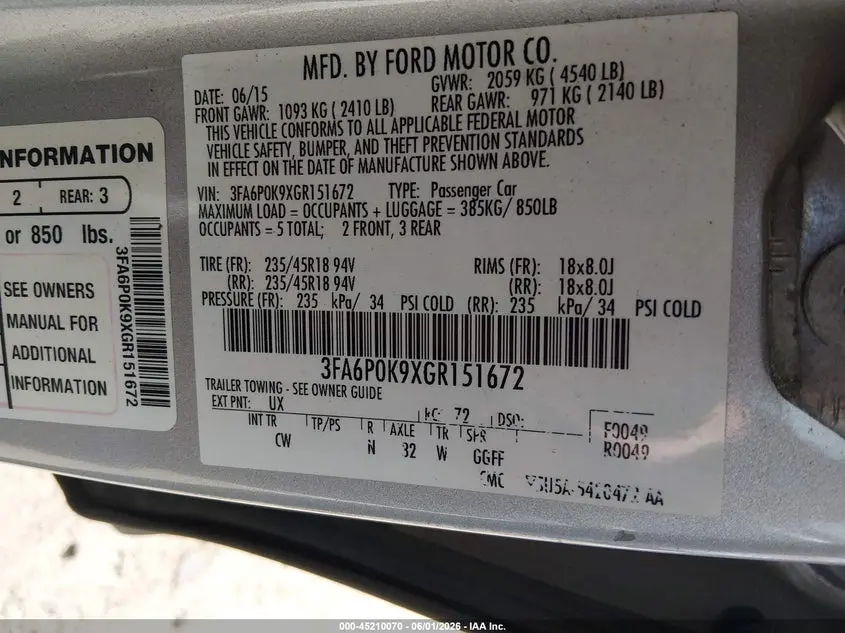 2016 FORD FUSION TITANIUM