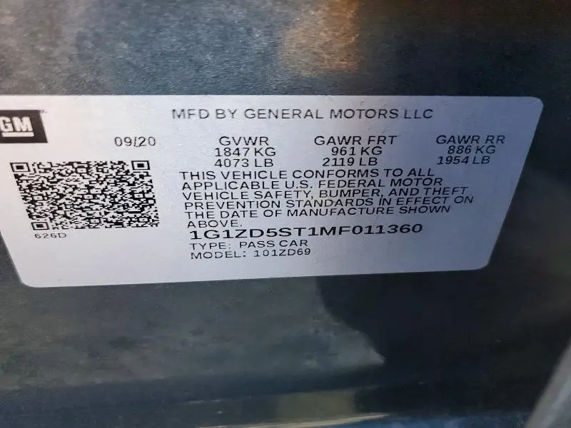 2021 CHEVROLET MALIBU LT  