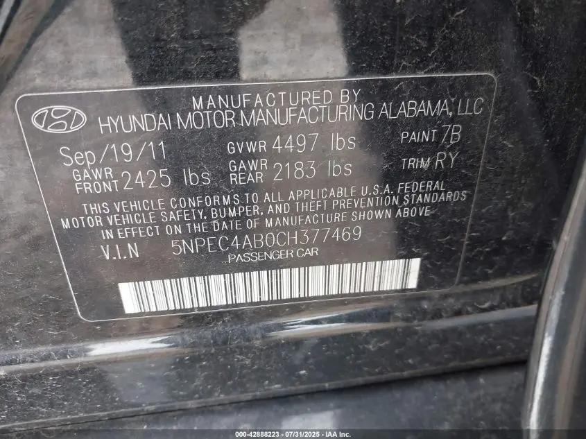 2012 HYUNDAI SONATA LIMITED 2.0T