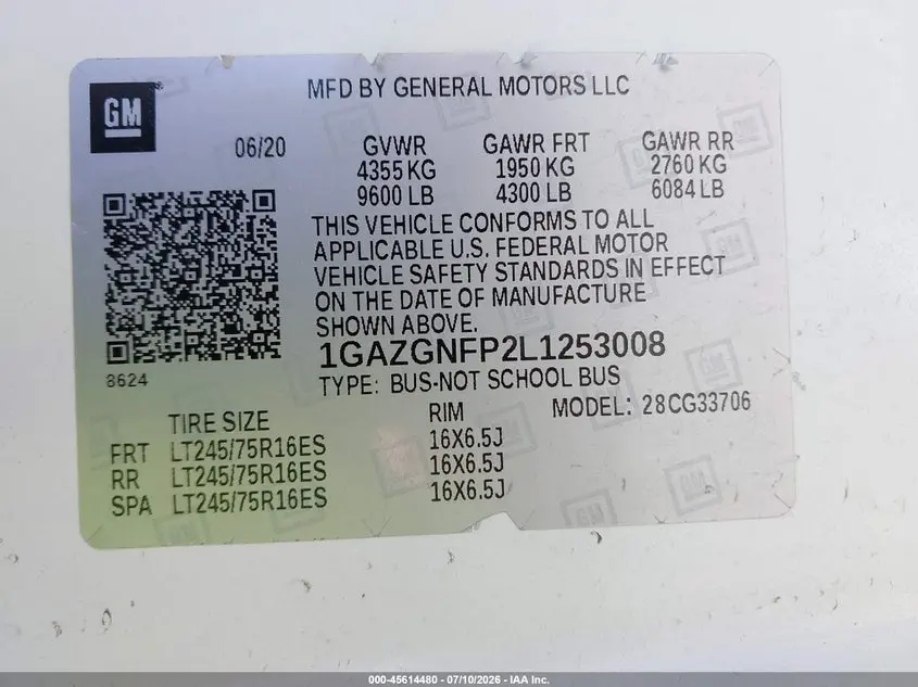 2020 CHEVROLET EXPRESS PASSENGER RWD 3500 EXTENDED WHEELBASE LS