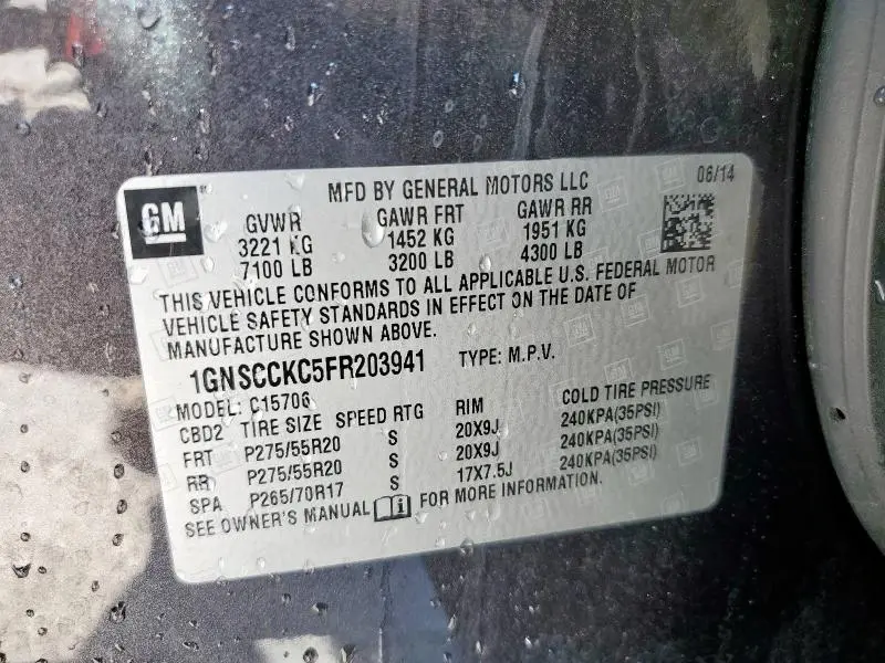 2015 CHEVROLET TAHOE C1500 LTZ  