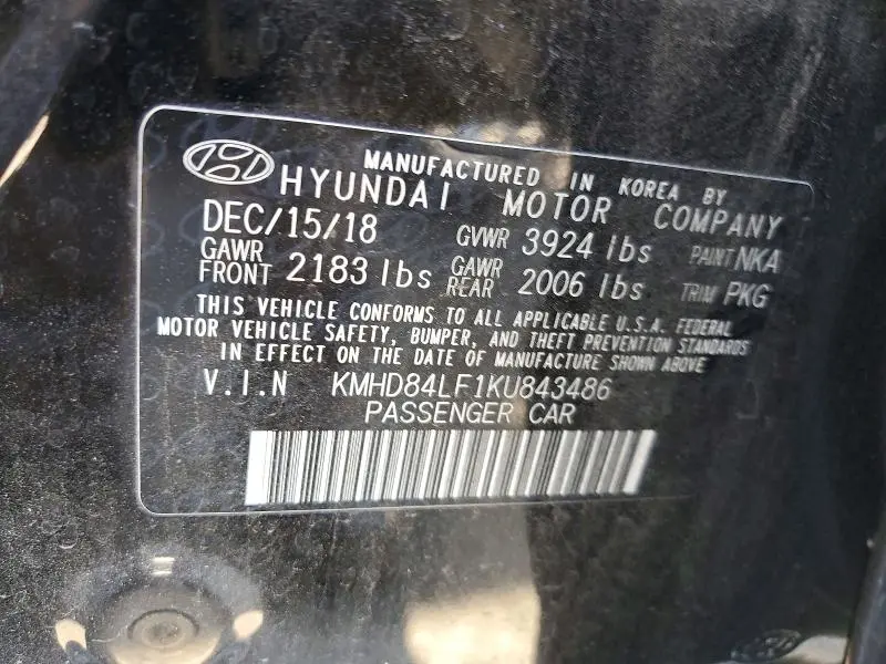 2019 HYUNDAI ELANTRA SEL  