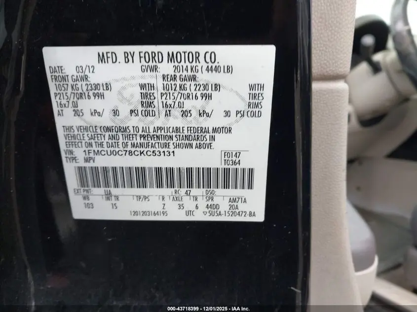 2012 FORD ESCAPE XLS