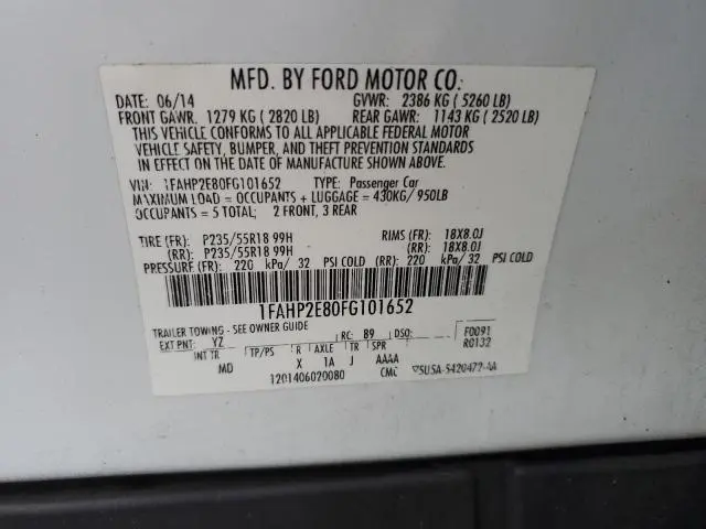 2015 FORD TAURUS SEL  