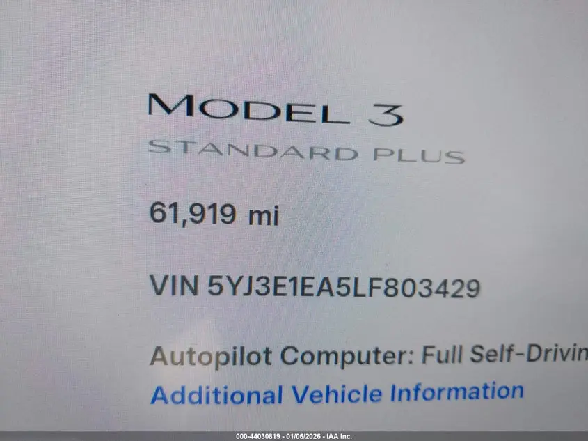 2020 TESLA MODEL 3 STANDARD RANGE PLUS REAR-WHEEL DRIVE/STANDARD RANGE REAR-WHEEL DRIVE