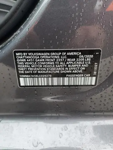 2020 VOLKSWAGEN PASSAT R-LINE  