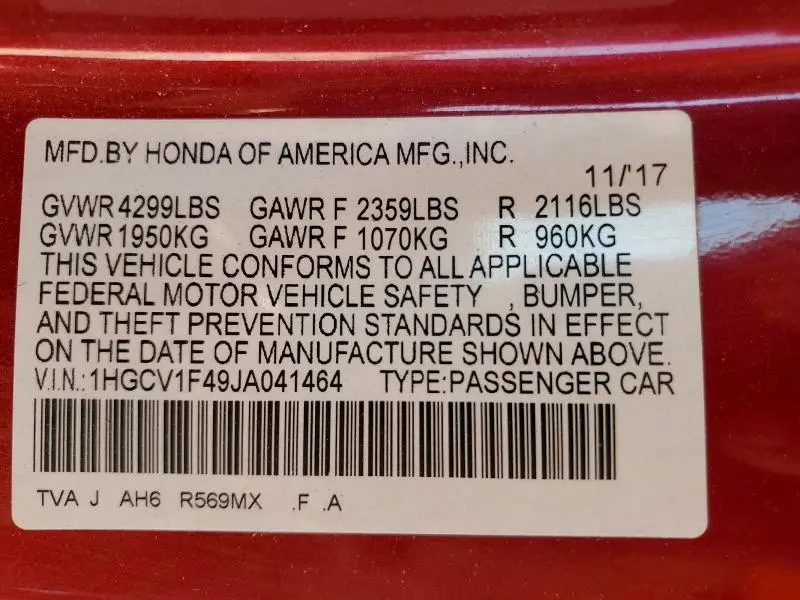 2018 HONDA ACCORD EX  