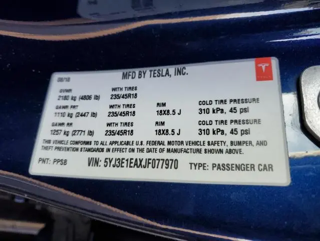2018 TESLA MODEL 3   