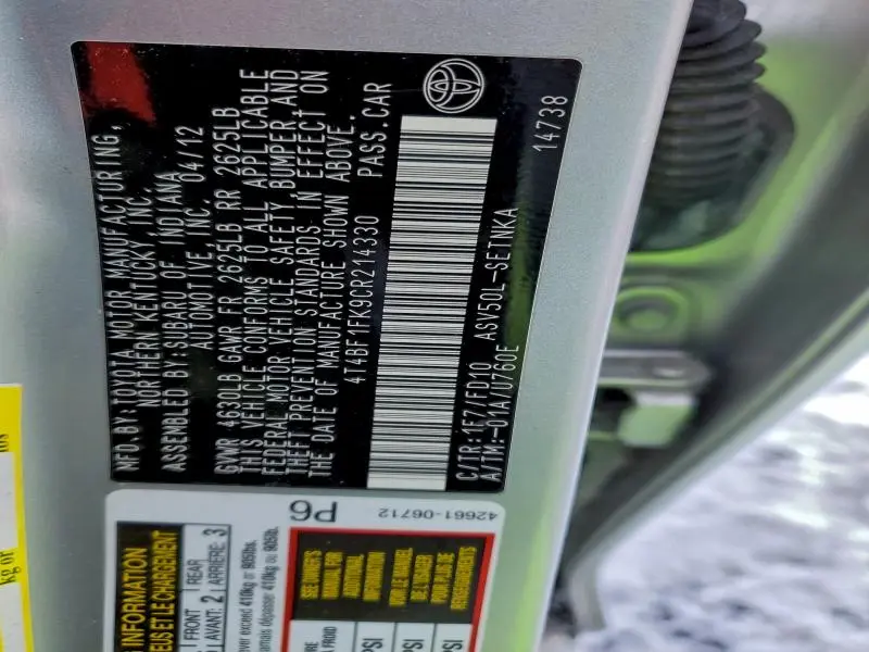 2012 TOYOTA CAMRY BASE  