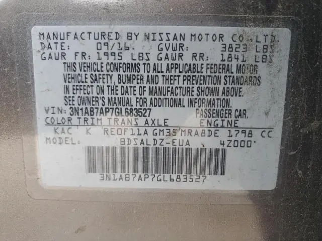 2016 NISSAN SENTRA S  