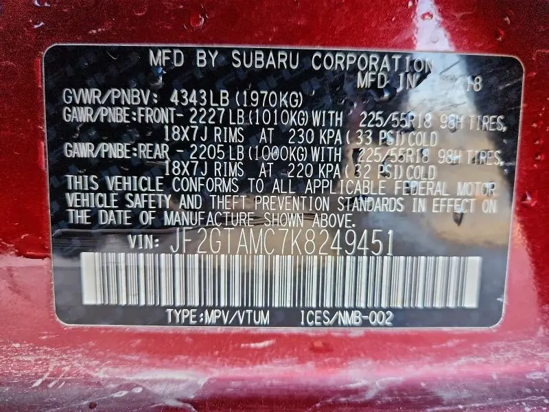 2019 SUBARU CROSSTREK LIMITED  