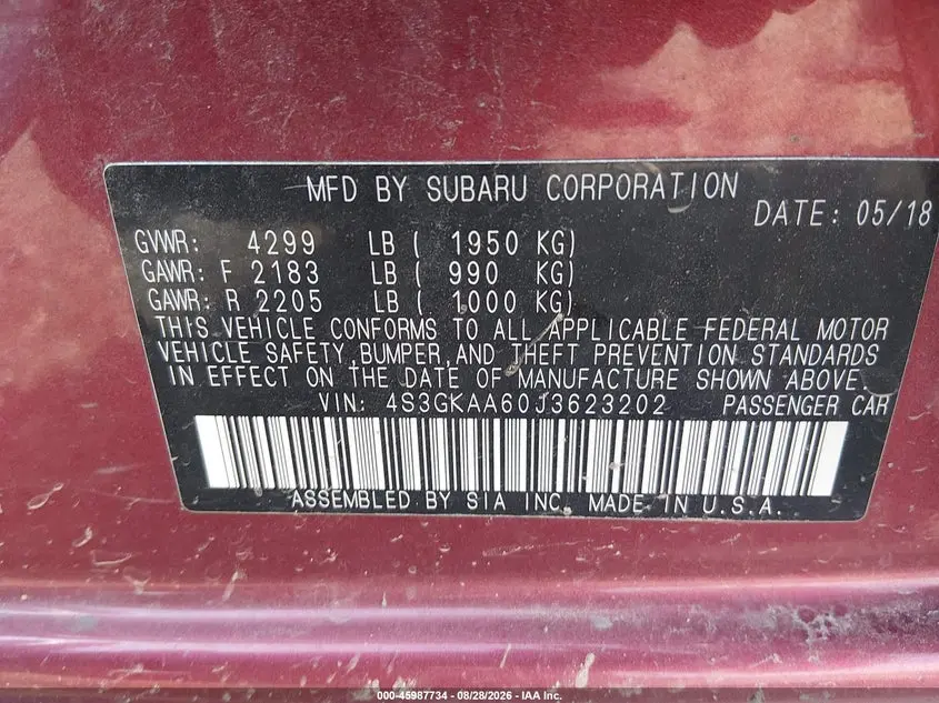 2018 SUBARU IMPREZA 2.0I