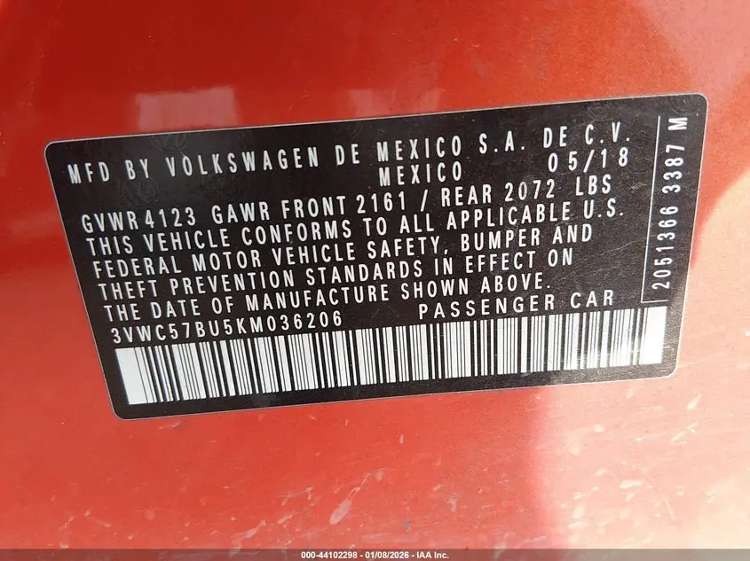 2019 VOLKSWAGEN JETTA 1.4T R-LINE/1.4T S/1.4T SE