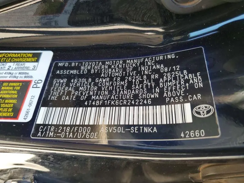 2012 TOYOTA CAMRY LE  