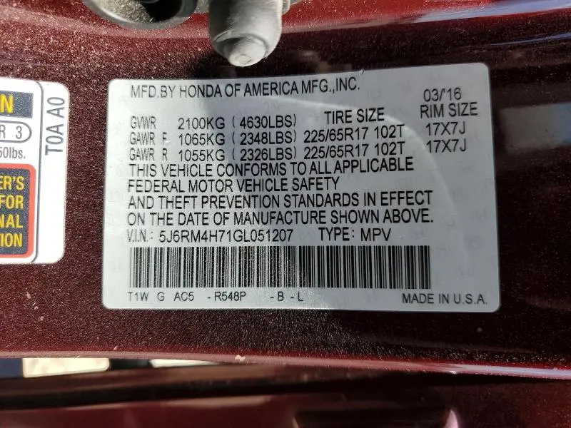 2016 HONDA CR-V EXL  