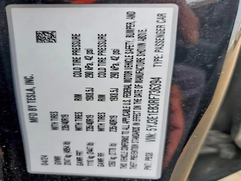 2024 TESLA MODEL 3   