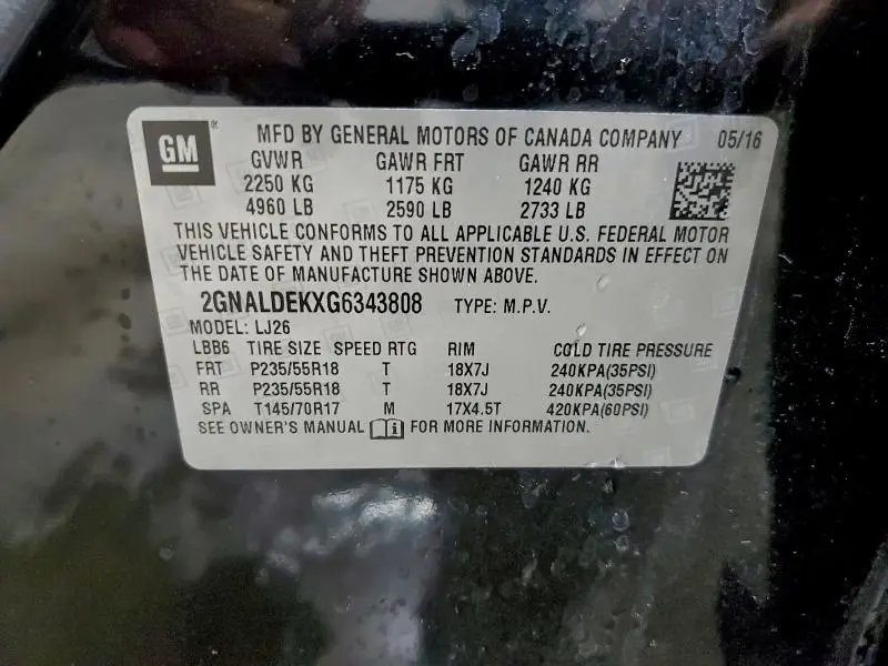 2016 CHEVROLET EQUINOX LTZ  