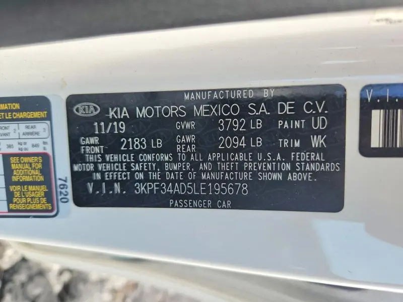 2020 KIA FORTE GT LINE  