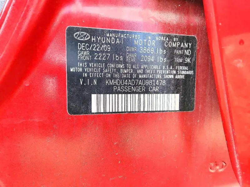 2010 HYUNDAI ELANTRA BLUE  