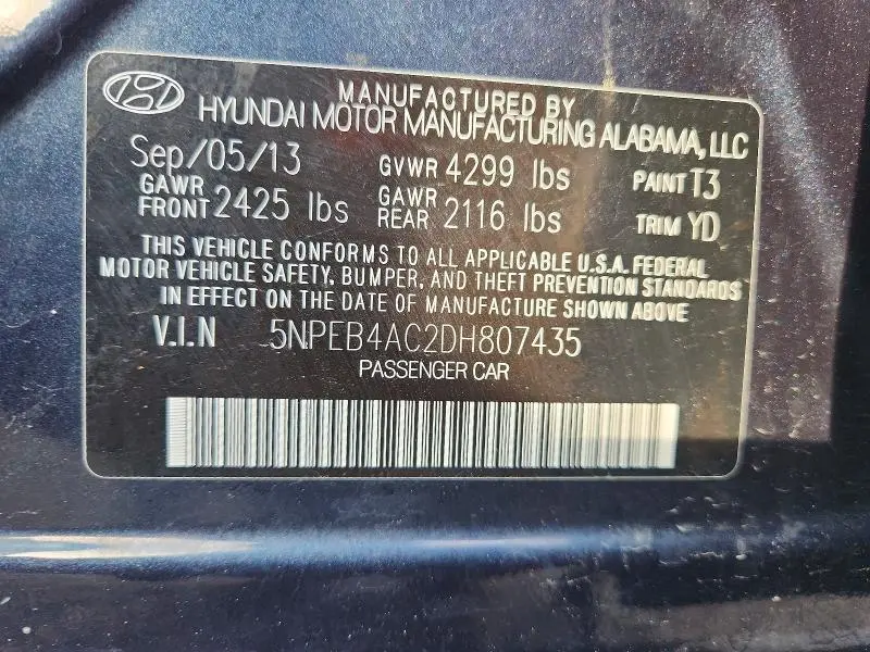 2013 HYUNDAI SONATA GLS  