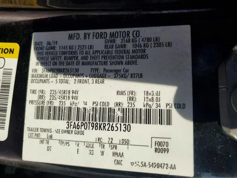 2019 FORD FUSION SE  