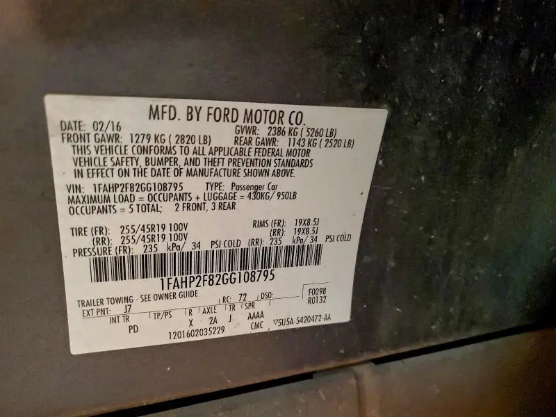 2016 FORD TAURUS LIMITED  