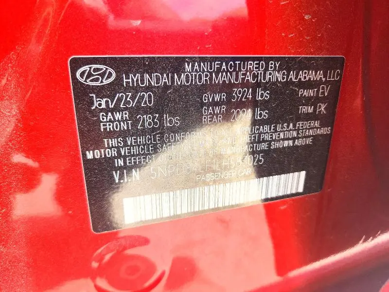 2020 HYUNDAI ELANTRA SEL  