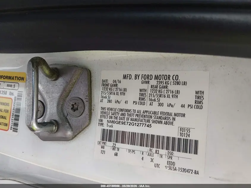 2016 FORD TRANSIT CONNECT XL