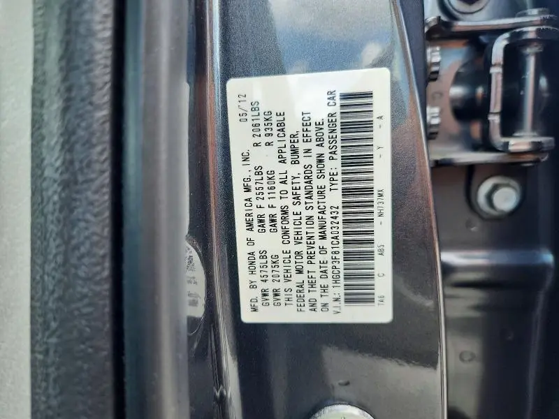 2012 HONDA ACCORD EXL  