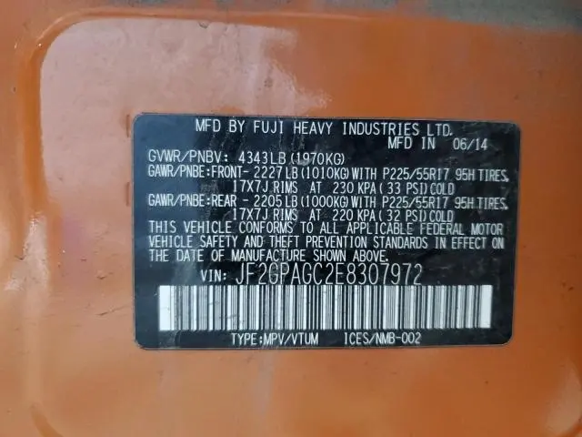 2014 SUBARU XV CROSSTREK 2.0 LIMITED  