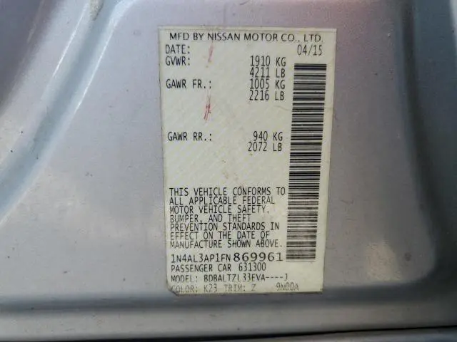 2015 NISSAN ALTIMA 2.5  