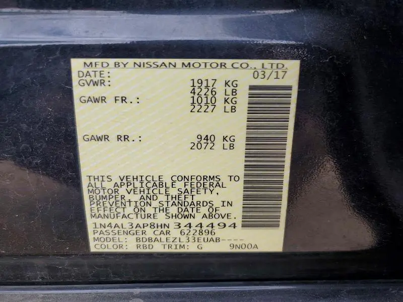 2017 NISSAN ALTIMA 2.5  