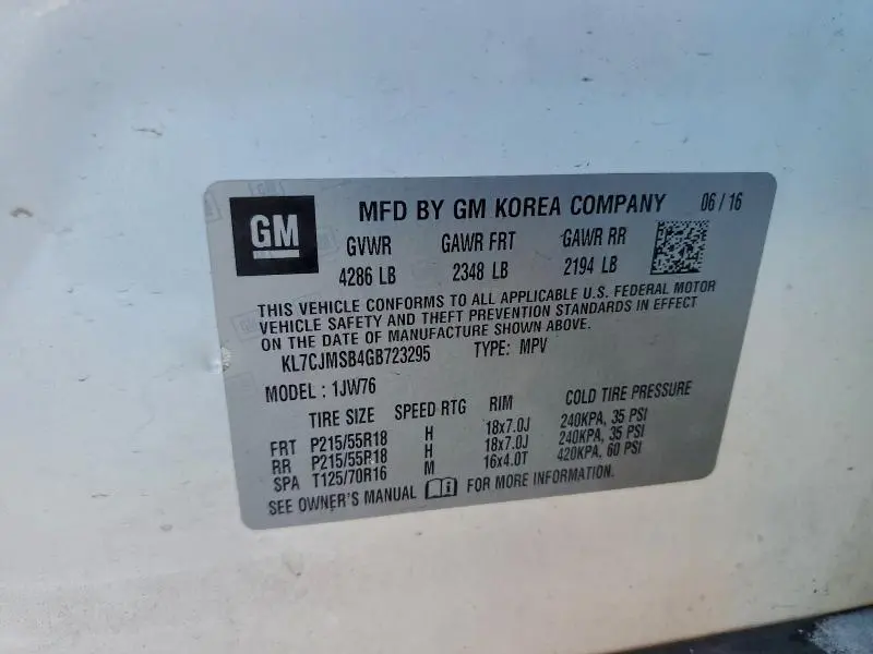 2016 CHEVROLET TRAX LTZ  