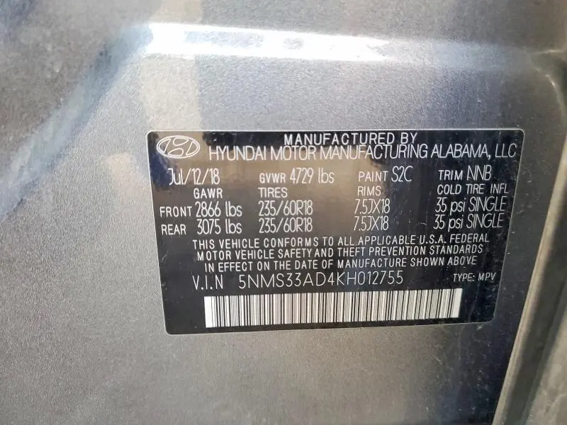 2019 HYUNDAI SANTA FE SEL PLUS 2.4L  