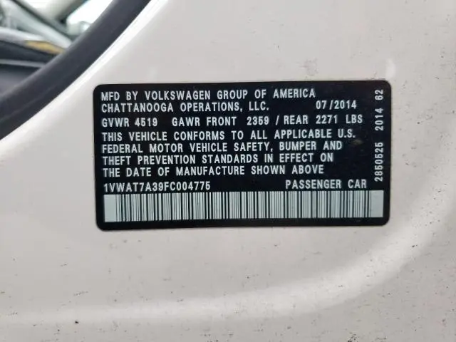 2015 VOLKSWAGEN PASSAT S  