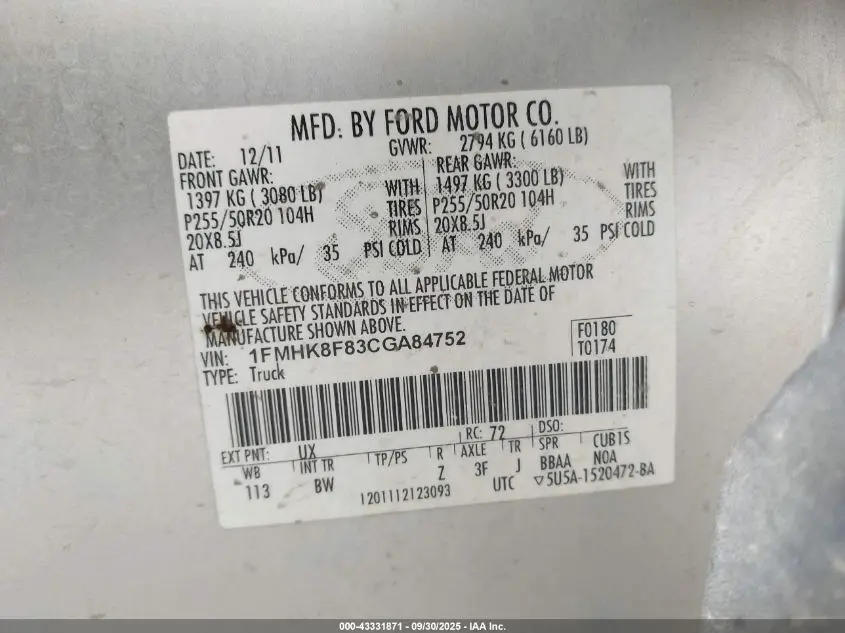 2012 FORD EXPLORER LIMITED