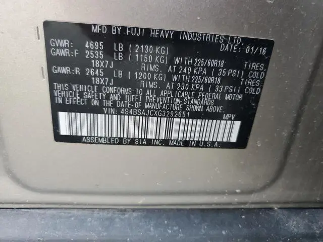 2016 SUBARU OUTBACK 2.5I LIMITED  