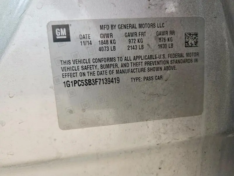 2015 CHEVROLET CRUZE LT  