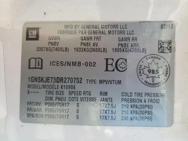 2013 CHEVROLET SUBURBAN K1500 LT  