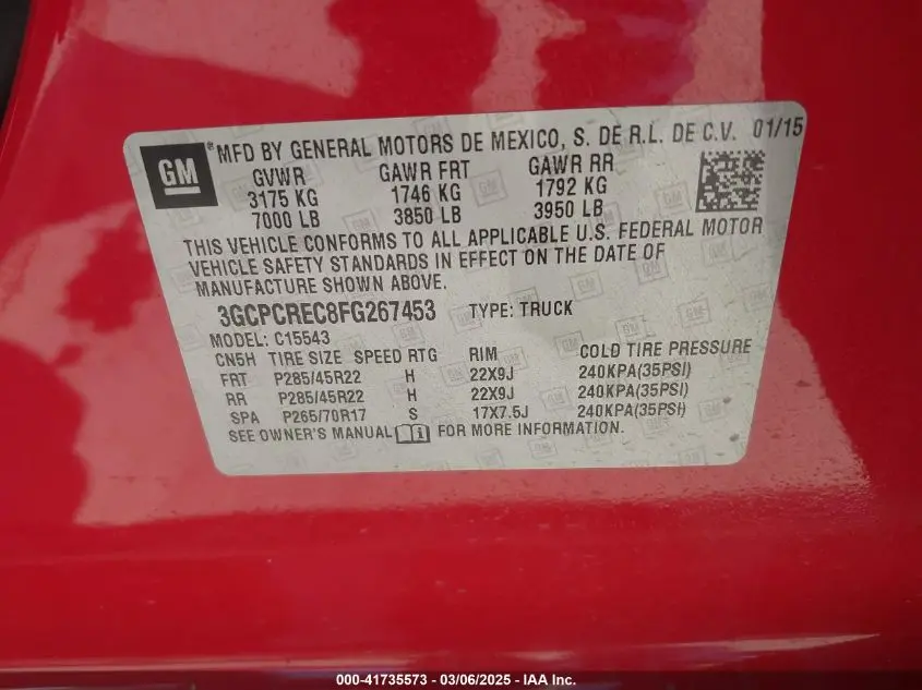 2015 CHEVROLET SILVERADO 1500 1LT