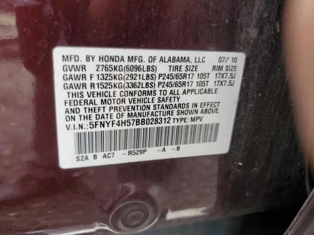 2011 HONDA PILOT EXL  