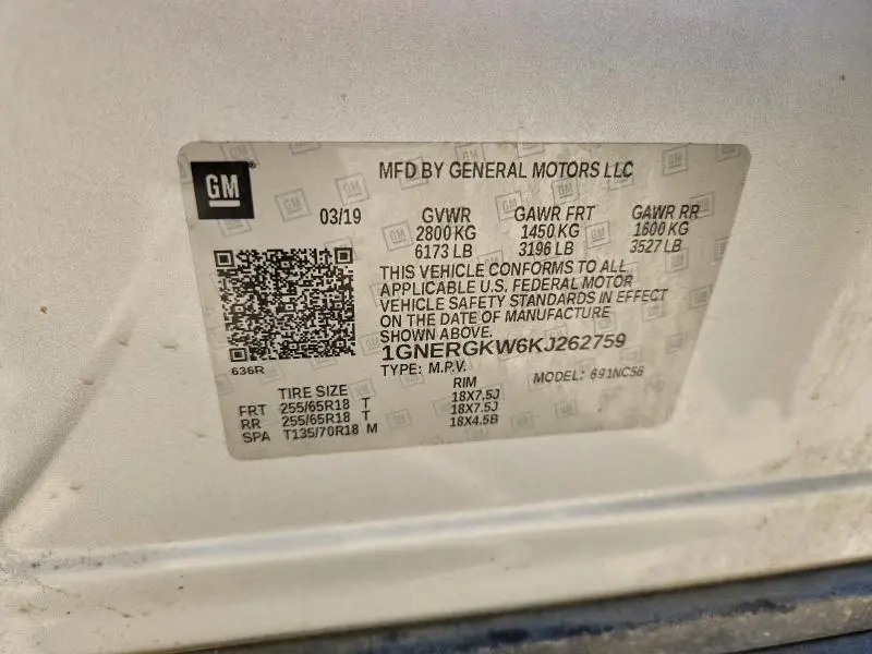 2019 CHEVROLET TRAVERSE LT  