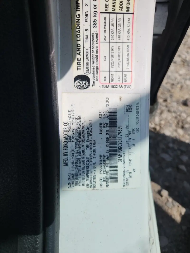 2012 FORD FUSION SPORT  