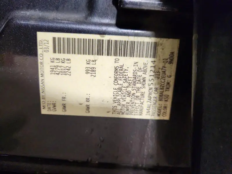 2012 NISSAN ALTIMA BASE  