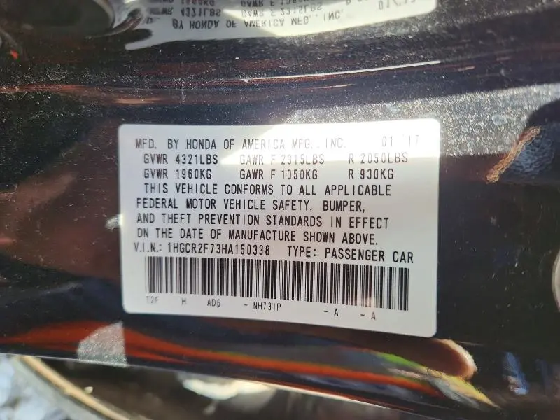 2017 HONDA ACCORD EX  
